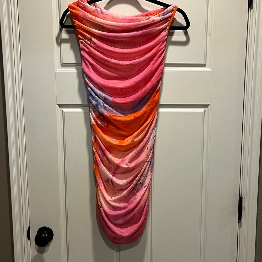 Commense Pink and Orange Midi Dress
